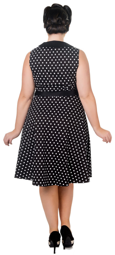 Courtney Vintage Style Swing Dress Black Polka Dot
