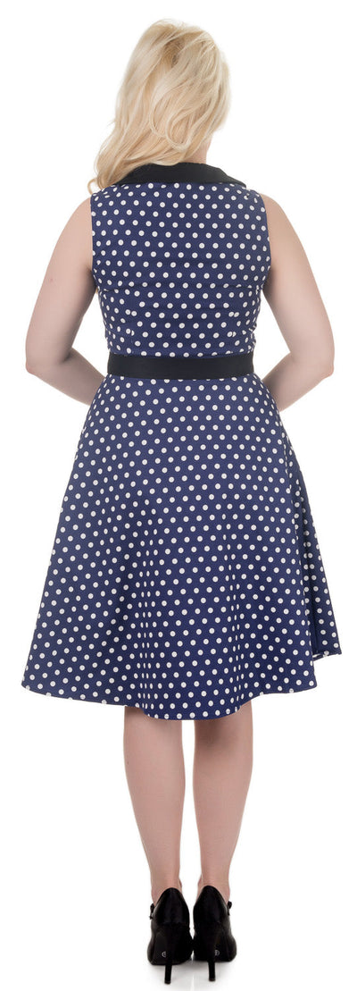 Courtney Vintage Style Swing Dress in Navy Blue with Black Collar