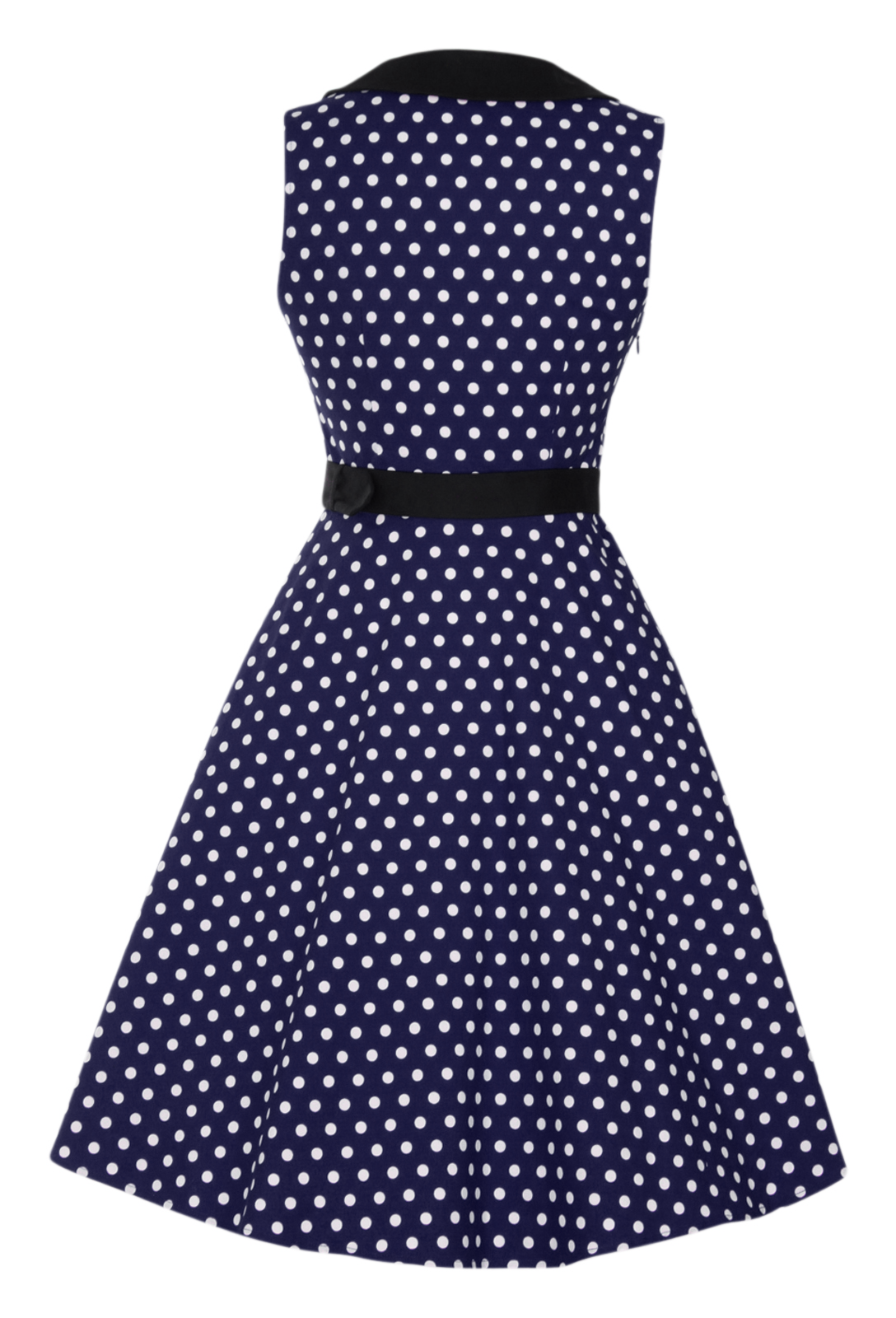 Courtney Vintage Style Swing Dress in Navy Blue with Black Collar