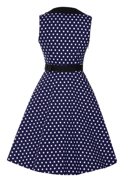 Courtney Vintage Style Swing Dress in Navy Blue with Black Collar