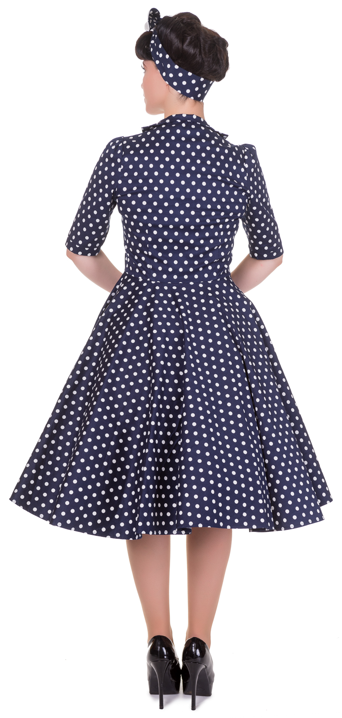 Lillian Vintage Dress with Sleeves in Navy Blue-White