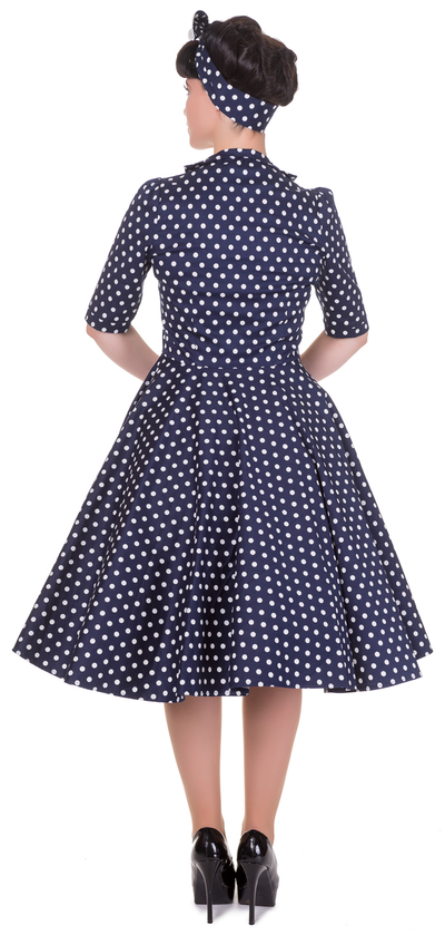 Lillian Vintage Dress with Sleeves in Navy Blue-White