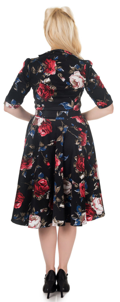 Lillian Vintage Dress with Sleeves in Black Floral