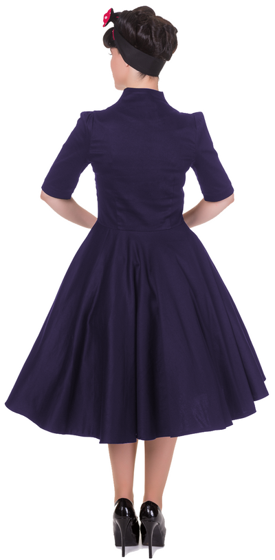 Lillian Vintage Dress with Sleeves in Navy Blue-Red