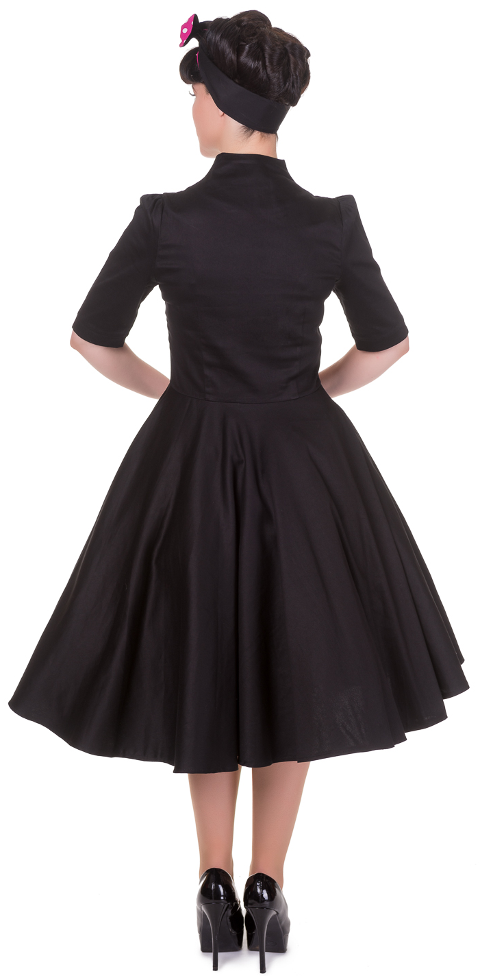 Lillian Vintage Dress with Sleeves in Black-Pink