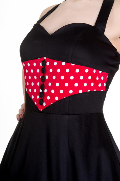 Iris Polka Dot Vintage Dress in Black-Red