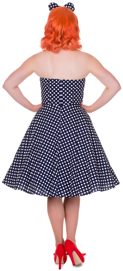 Iris Polka Dot Vintage Dress in Navy Blue-Red