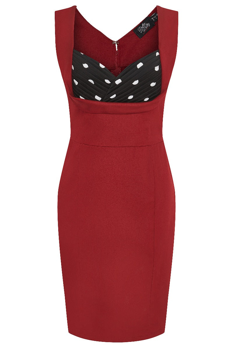 Georgette Wiggle Dress Burg Skirt with Black Bust-White Polka Dots