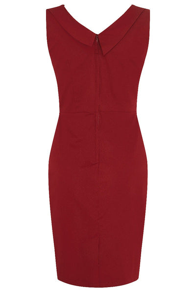 Georgette Wiggle Dress Burg Skirt with Black Bust-White Polka Dots