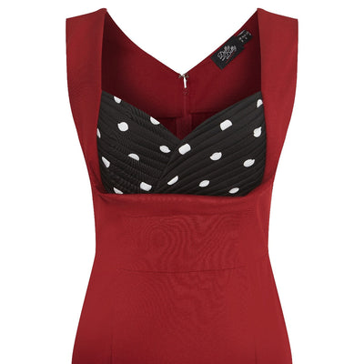 Georgette Wiggle Dress Burg Skirt with Black Bust-White Polka Dots