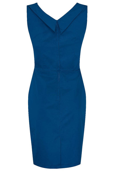 Georgette Wiggle Dress Peacock Blue & Burgundy/White Polka