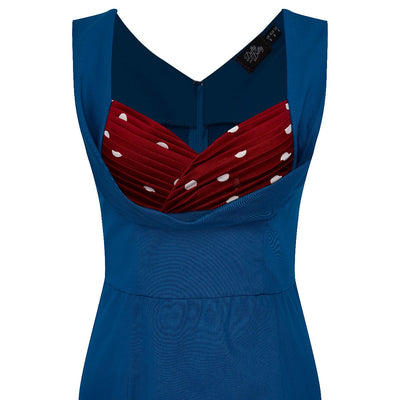 Georgette Wiggle Dress Peacock Blue & Burgundy/White Polka