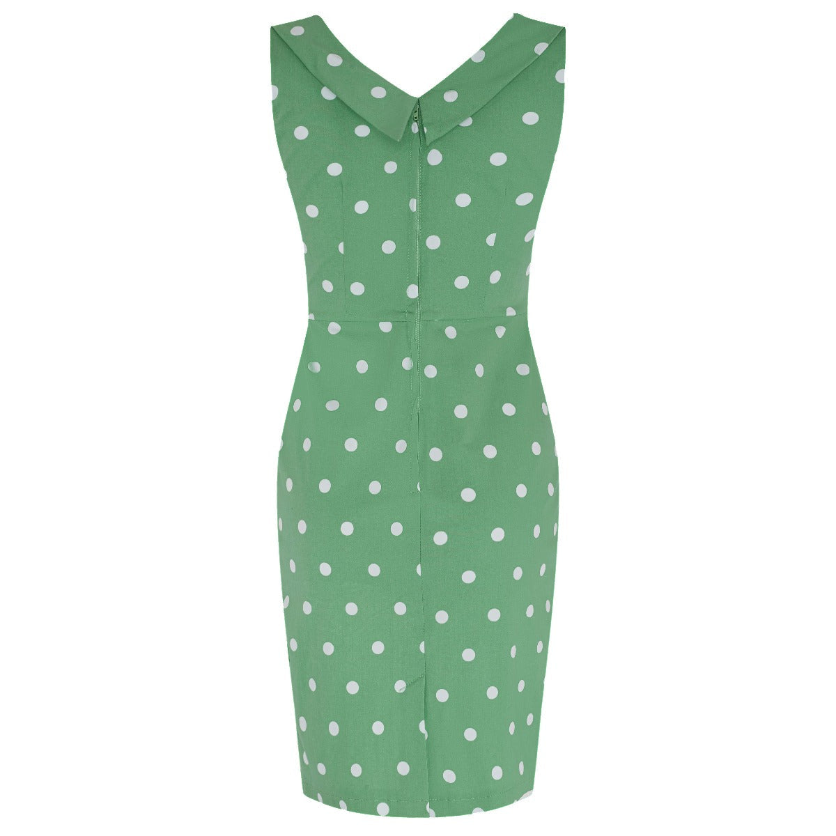 Georgette Wiggle Dress Tea Green & Pale Pink, White Polka Dots