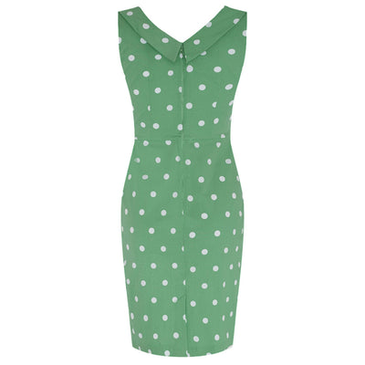 Georgette Wiggle Dress Tea Green & Pale Pink, White Polka Dots
