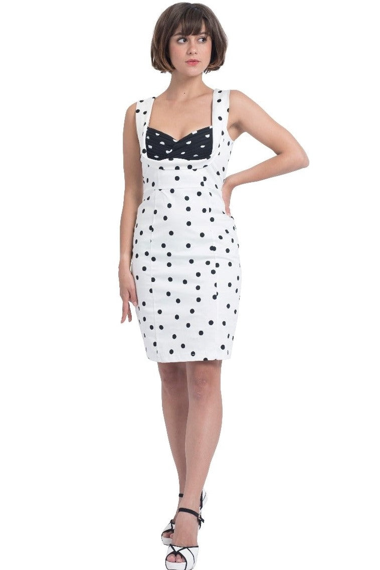 Georgette Vintage Inspired Wiggle Dress Black & White Polka Dot