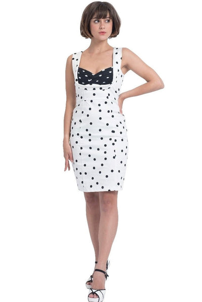 Georgette Vintage Inspired Wiggle Dress Black & White Polka Dot