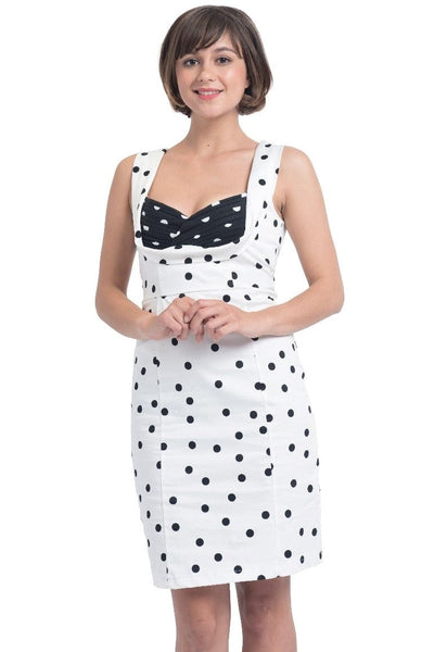 Georgette Vintage Inspired Wiggle Dress Black & White Polka Dot