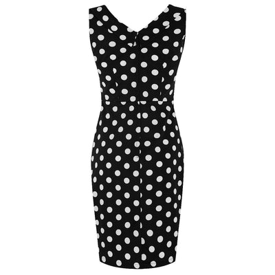 Georgette Tight Dress Navy Blue,  White & Black Polka Dots