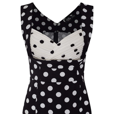 Georgette Tight Dress Navy Blue,  White & Black Polka Dots