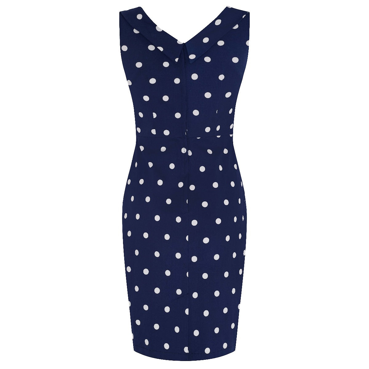 Georgette Wiggle Dress Navy Blue, Red & Off White Polka Dots
