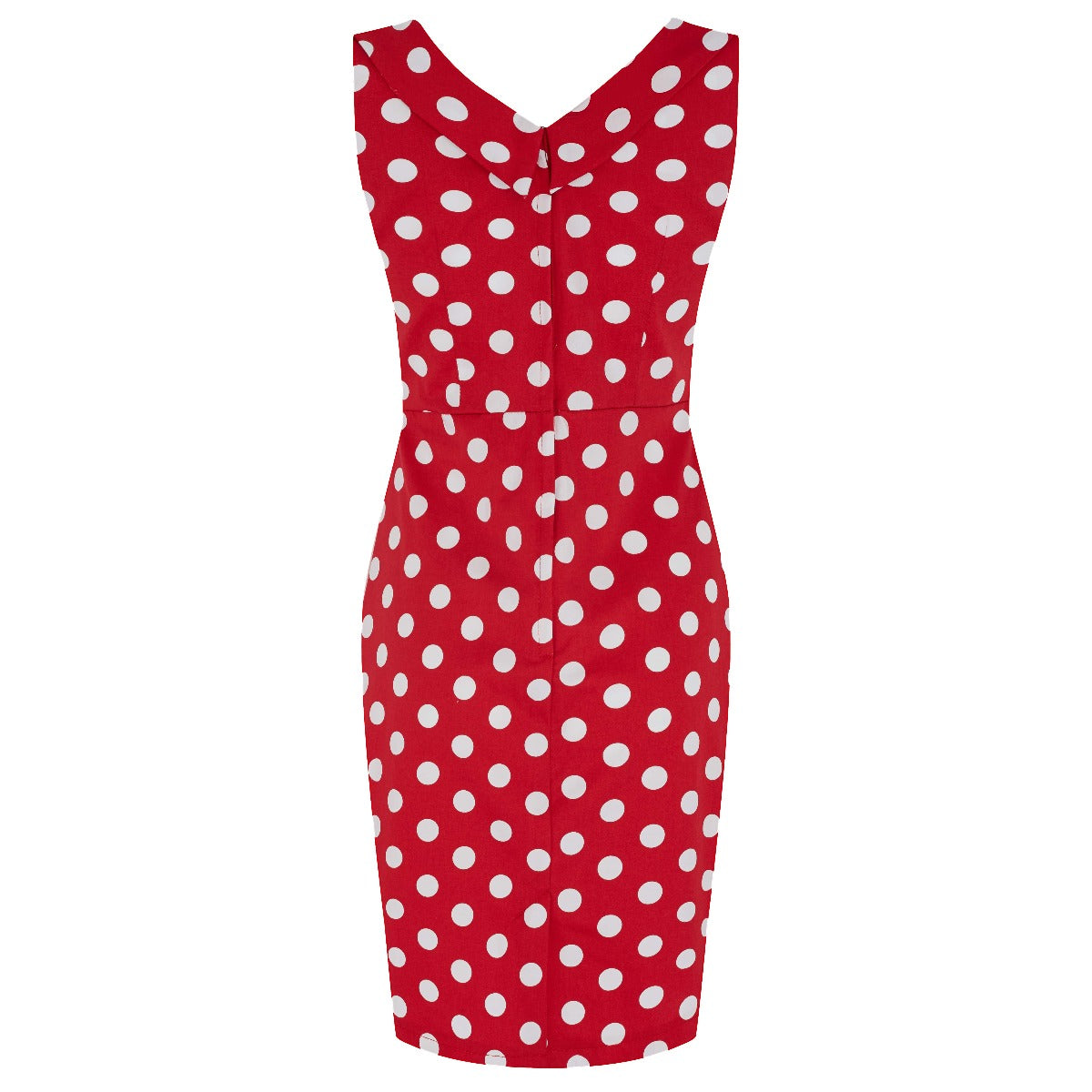 Georgette Tight Ruffled Bust Dress Red & Off White Large Polka Dots