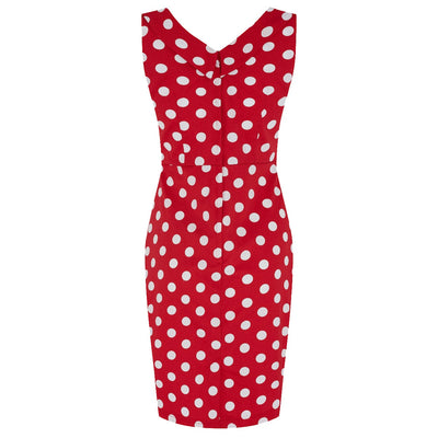 Georgette Tight Ruffled Bust Dress Red & Off White Large Polka Dots
