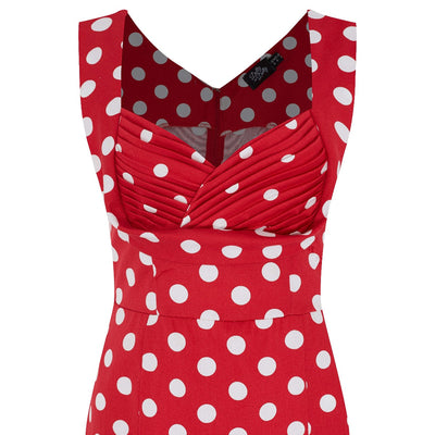 Georgette Tight Ruffled Bust Dress Red & Off White Large Polka Dots