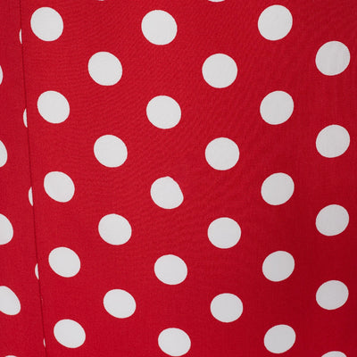 Georgette Tight Ruffled Bust Dress Red & Off White Large Polka Dots