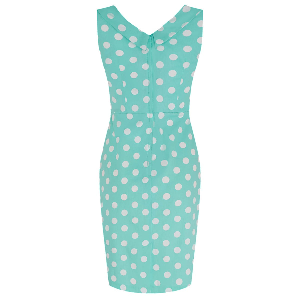 Georgette Wiggle Dress Celeste Blue & Burgundy Red Polka Dots