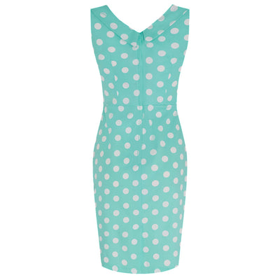 Georgette Wiggle Dress Celeste Blue & Burgundy Red Polka Dots