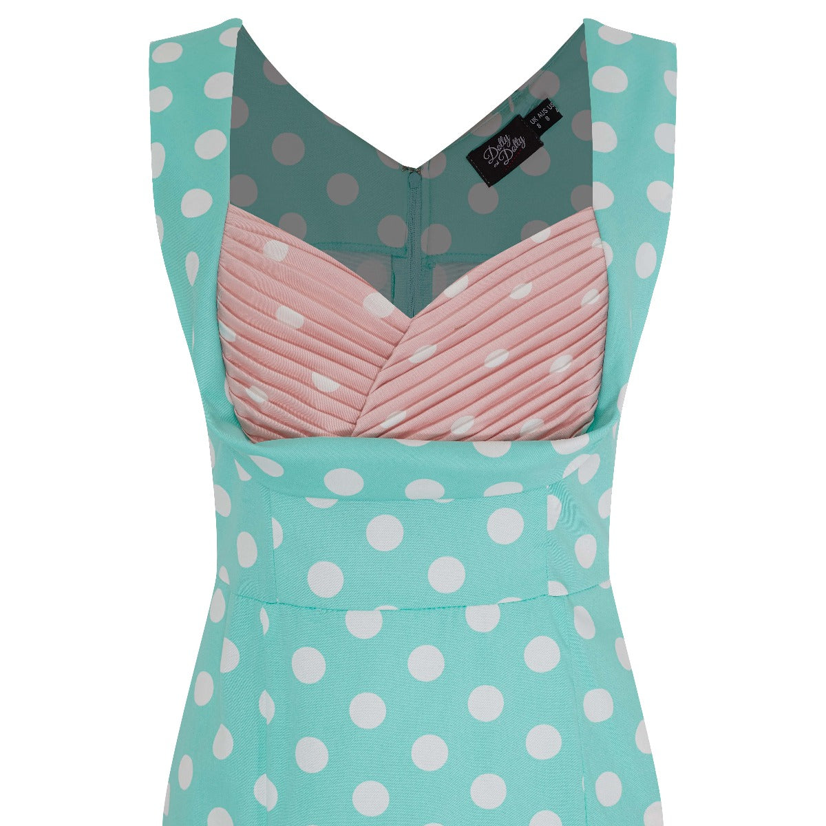 Georgette Wiggle Dress Celeste Blue & Burgundy Red Polka Dots
