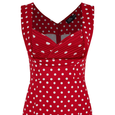 Georgette Vintage Inspired Wiggle Dress Red & White Polka Dots