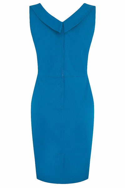Georgette Wiggle Dress Blue Skirt with Bur Bust/White Polka