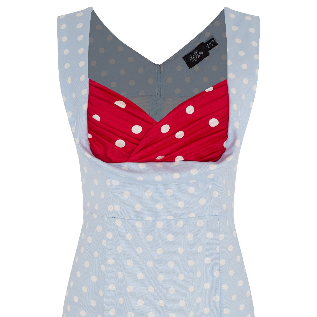 Georgette Tight Wiggle Dress Sky Blue & Burgundy Red Polka Dot