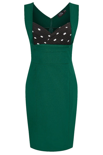 Wiggle Dress Green Skirt with Black Bust/White Polka Dots