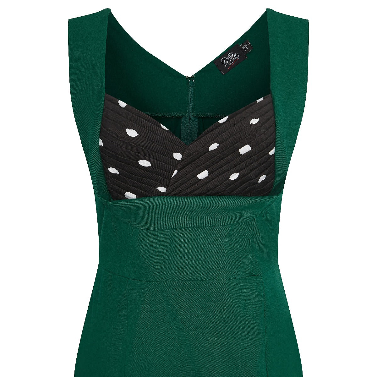 Wiggle Dress Green Skirt with Black Bust/White Polka Dots