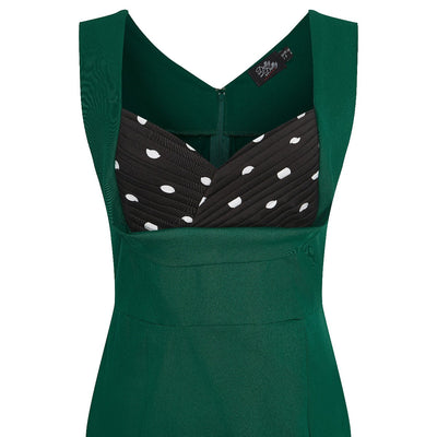 Wiggle Dress Green Skirt with Black Bust/White Polka Dots