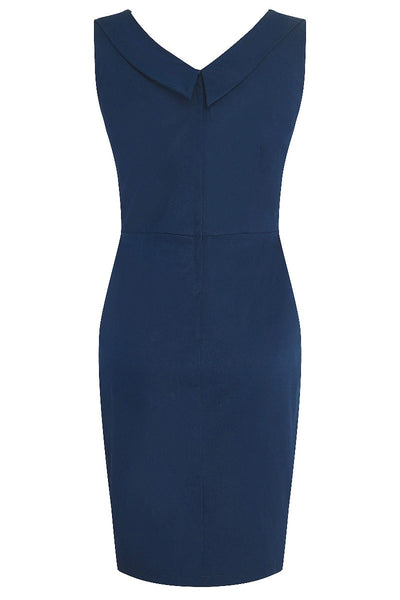 Georgette Vintage Inspired Wiggle Dress in Navy Blue with White and Black Polka Dots