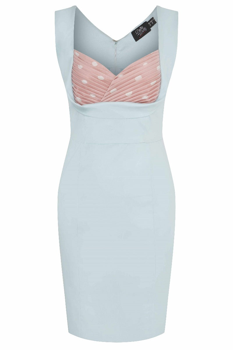 Wiggle Dress Pale Blue & Pink Polka Dots