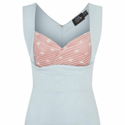 Wiggle Dress Pale Blue & Pink Polka Dots