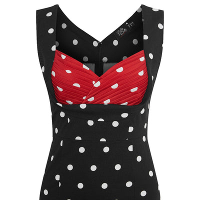 Georgette Wiggle Dress Red Bust Skirt Black-white Polka Dots