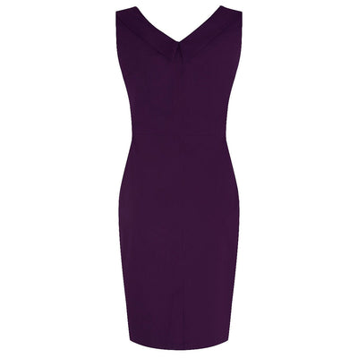 Georgette Ruffled Bust Wiggle Dress Purple & Black, White Polka