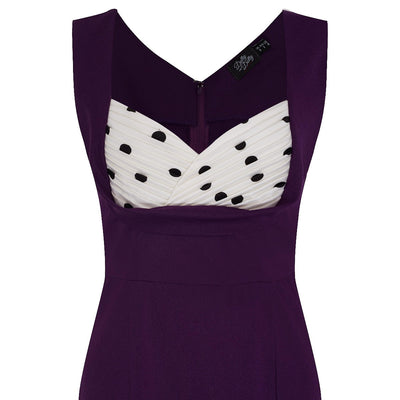 Georgette Ruffled Bust Wiggle Dress Purple & Black, White Polka