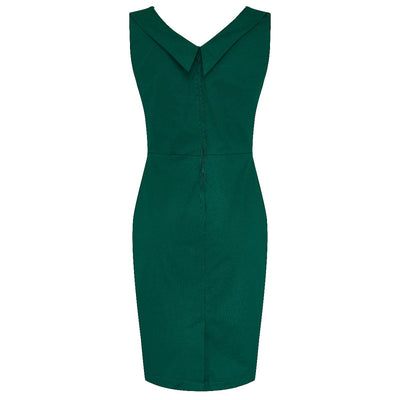 Georgette Ruffled Bust Wiggle Dress Green, Black & White Polka