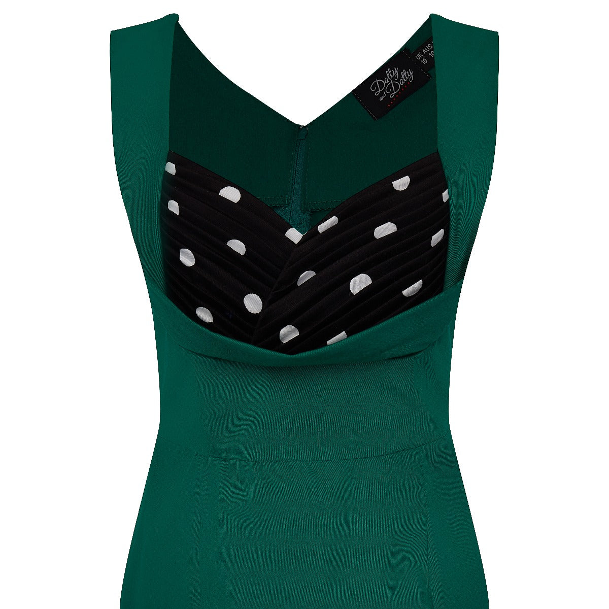 Georgette Ruffled Bust Wiggle Dress Green, Black & White Polka