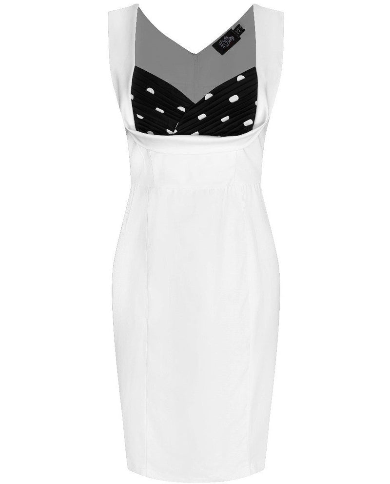 Georgette Ruffled Bust Tight Dress White & Black Polka Dots