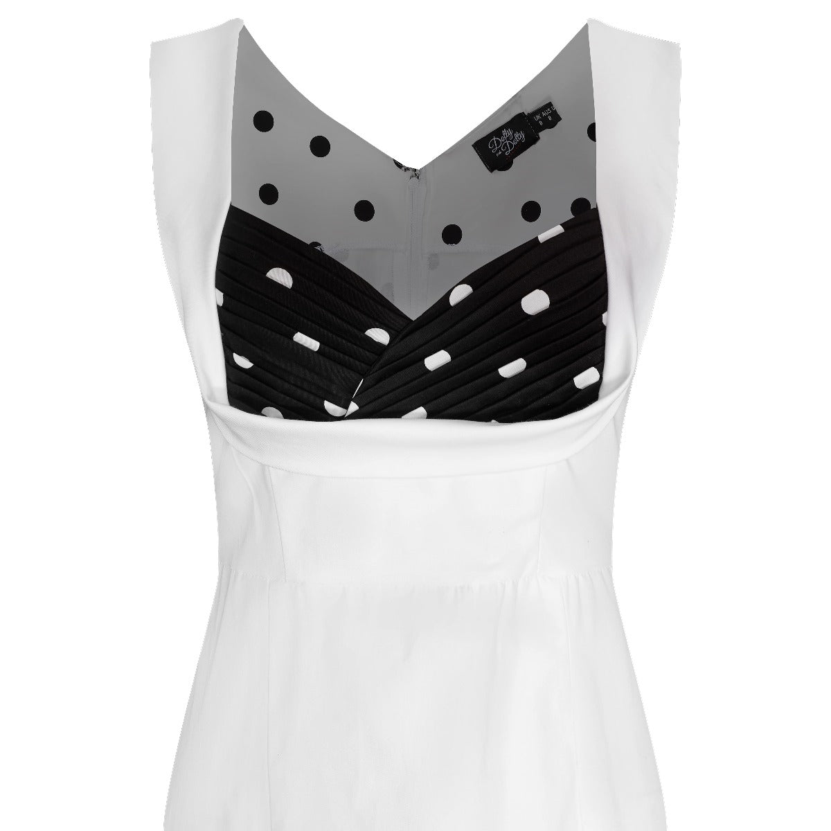 Georgette Ruffled Bust Tight Dress White & Black Polka Dots