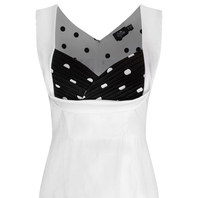 Georgette Ruffled Bust Tight Dress White & Black Polka Dots