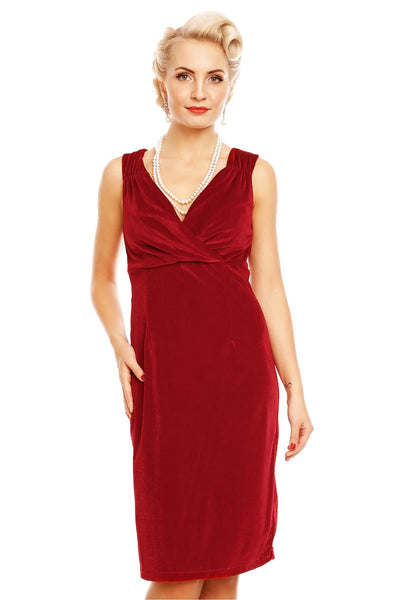 Cheryl Fitted Velvet Vintage Dress in Red