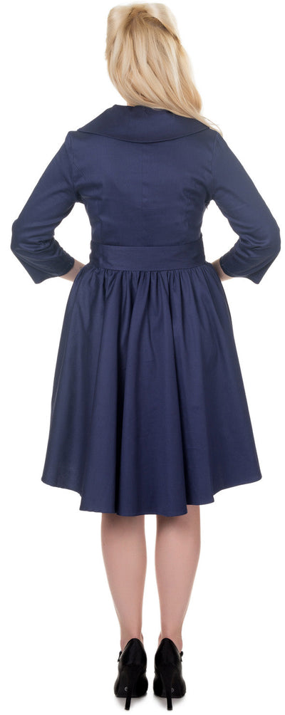 Tiffany Long Sleeve 50's Vintage Dress in Navy Blue